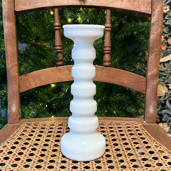 💕 1978 Anchor Hocking Candlestick Bud Vase Hooped Milk Glass White MCM - Picture 5 of 5